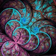 Beautiful fractal flower in blue and pink Computer generated gr