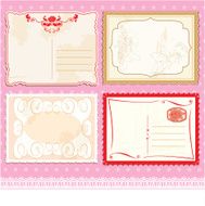 Set of Postcards in vintage design on polka dots background