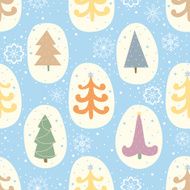 Colorful seamless pattern with Christmas trees and snowflakes