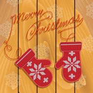 Holiday card design with knitted mittens N3