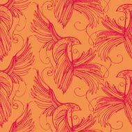 ornate birds seamless pattern on orange background N2