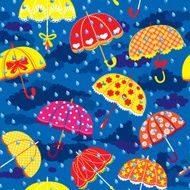 seamless pattern with colorful umbrellas clouds and rain drops N2