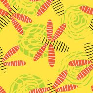 Cute bees and green flowers Seamless vector pattern