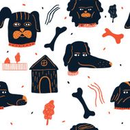 Different breeds of dogs Vector seamless pattern