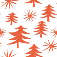 Positive holiday pattern with red trees and stars Vector seamless