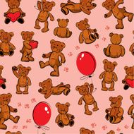 Seamless texture with teddy bears hearts and balloons