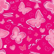 Butterfly and hearts seamless pink background N2