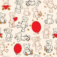 Seamless texture with teddy bears hearts and balloons N2