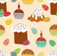 Easter seamless pattern with cakes and eggs