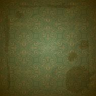 floral golden pattern on green grungy background N2