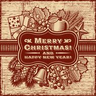 Merry Christmas Retro Card Brown