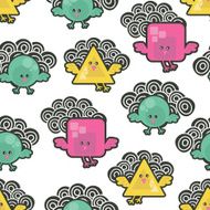 Pattern with cute birds in the sky