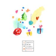 Creative Merry Christmas and Happy New Year watercolor card N3