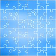 Puzzle template 36 pieces blue background vector N2