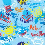 Seamless pattern with blots ink splashes and handwritten VACATIONS