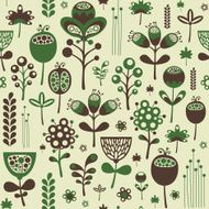 Vintage seamless pattern with green and brown flowers N2