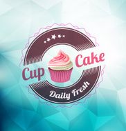 Pink cupcake with label over polygonal background N3
