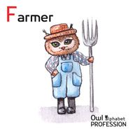 Alphabet professions Owl Farmer character Vector Watercolor N2