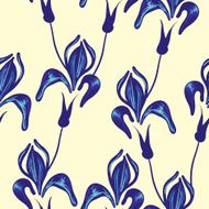 Seamless pattern with decorative lilac iris flower retro colors