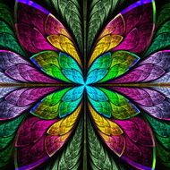 Symmetrical multicolor fractal flower in stained glass style N4