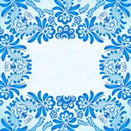 Blue greeting card template with floral pattern in gzhel style N7