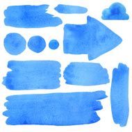 Watercolor set of isolated blue spots and stripes