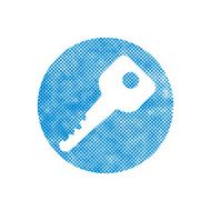 Vector Key Icon with pixel print halftone dots texture