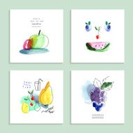 Watercolor art Fruits berries Set of four creative cards Vector N2