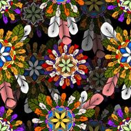 Seamless pattern of feathers leafs and flowers N2