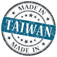 made in Taiwan blue grunge round stamp