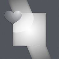 Layout greeting card with glass and hearts volumetric