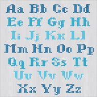 Knitted vector alphabet blue bold serif letters