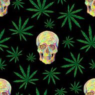 Seamless pattern with marijuana leaf and skulls N2