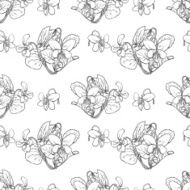 Seamless pattern of violets monochrome