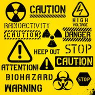 Set Of Warning Hazard Symbols And Text N2