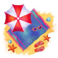 Watercolor summer beach cartoon illustration N3