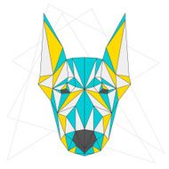 Abstract blue yellow and grey blended polygonal triangle geometric doberman