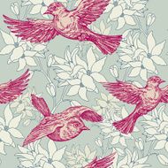 Vintage summer background birds and flowers N2