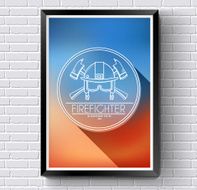 Firefighter logo or label template with background on brick wall