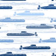Seamless pattern with submarines Marine vector background