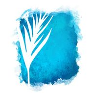 Watercolor blue paint stain and leafs N2