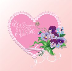 Bouquet - pansy and forget-me-not flowers lace heart N2