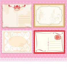 Set of Postcards in vintage design on polka dots background
