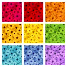 Set of nine seamless patterns with gerbera flowers Vector illustration