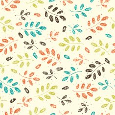 Seamless vintage autumn pattern with colorful doodle leaves N2