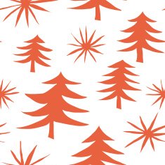Positive holiday pattern with red trees and stars Vector seamless
