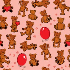 Seamless texture with teddy bears hearts and balloons