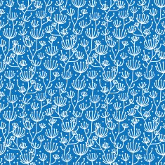 Blue white lineart plants seamless pattern background