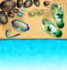 Flip-flops Mask for Diving sunglasses and stones on beach