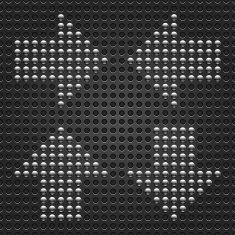 Arrow sign gray chrome metal circle shape black perforation texture